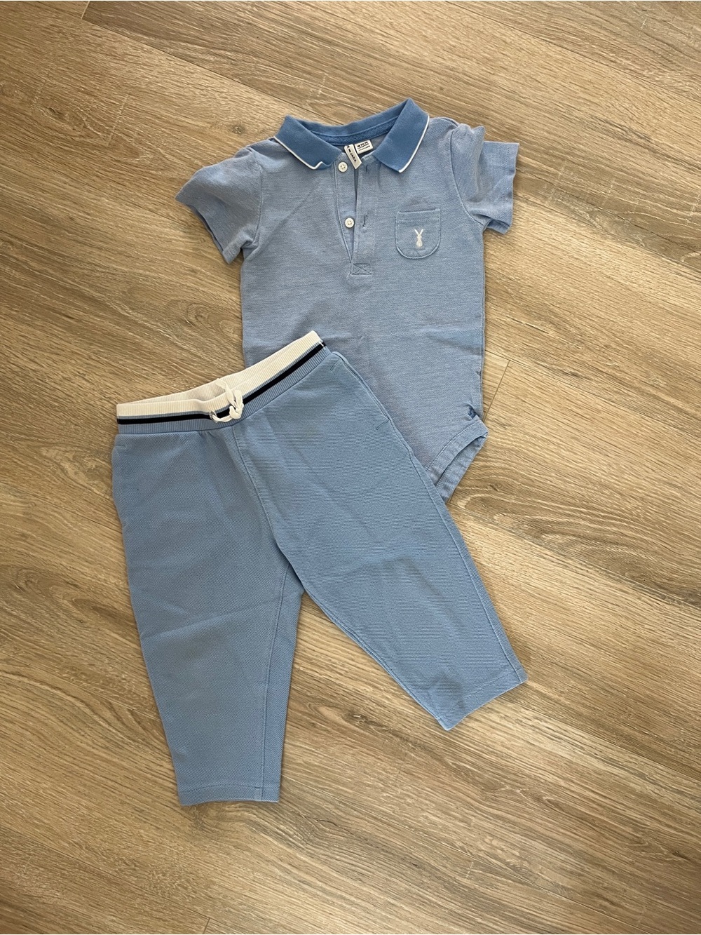 Janie and Jack Powder Blue Polo Onesie with Matching Pants for Toddler Boy